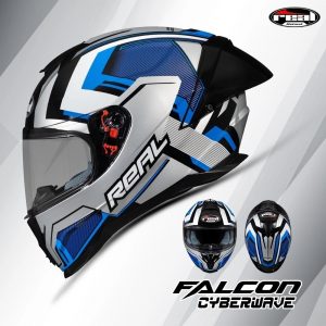 หมวกกันน็อค Real รุ่น Falcon Cyberwave น้ำเงิน ชิลด์หน้าสีใสเคลือบปรอทอ่อน