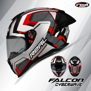 หมวกกันน็อค Real รุ่น Falcon Cyberwave แดง ชิลด์หน้าสีใสเคลือบปรอทอ่อน