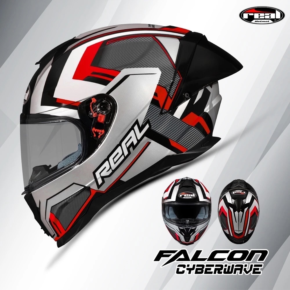 หมวกกันน็อค Real รุ่น Falcon Cyberwave แดง ชิลด์หน้าสีใสเคลือบปรอทอ่อน