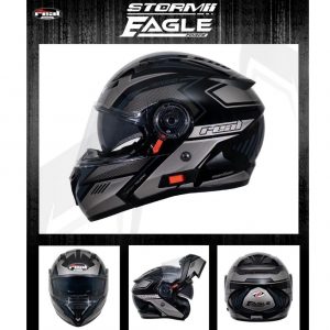 หมวกกันน็อค Real รุ่น Storm Eagle Force ดำ-เทา หมวกกันน็อคเต็มใบยกคาง มีแว่นกันแดดด้านใน