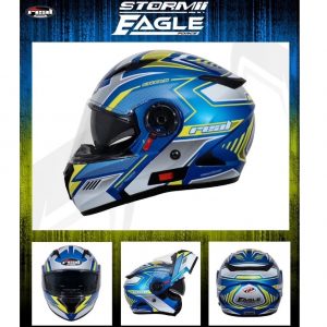 หมวกกันน็อค Real รุ่น Storm Eagle Force น้ำเงิน-เหลือง หมวกกันน็อคเต็มใบยกคาง มีแว่นกันแดดด้านใน