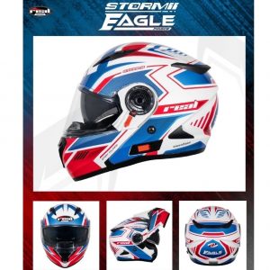 หมวกกันน็อค Real รุ่น Storm Eagle Force น้ำเงิน-แดง หมวกกันน็อคเต็มใบยกคาง มีแว่นกันแดดด้านใน
