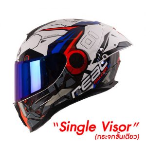 หมวกกันน็อค Real รุ่น Falcon Robotech ขาว-น้ำเงิน ชิลด์หน้าสีใสเคลือบปรอทอ่อน
