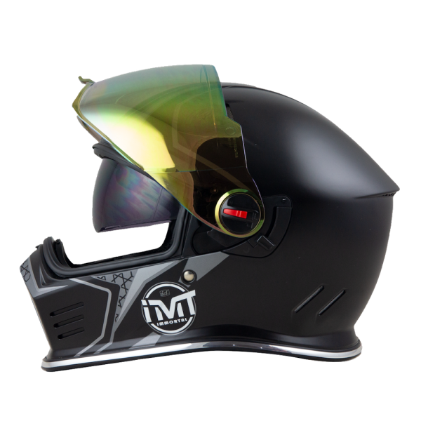 หมวกกันน็อค ID IMMORTAL ดำ-เทา หมวกกันน็อควินเทจ ชิลด์ปรอททองอ่อน แถมแก็ปหน้า - Image 3